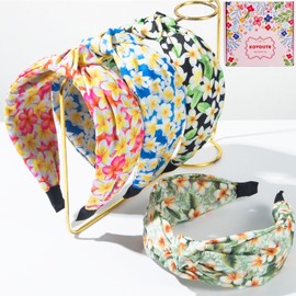 KOVOLITU 4 Pack Hawaiian Plumeria Flower Printed Headbands for Women Knotted Headbands Fashion Hair Bands-Frangipani