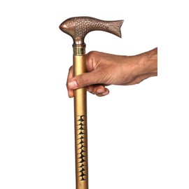 Sunrise Wood Store Antique Fish Head Walking Cane in Gold Shed - Brass Steampunk Walking Cane for Men - Brass Wooden Walking Stick - Solid Brass Cane for Men/Women