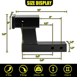 KAIRAY Trailer Receiver Hitch Riser Extender Adapter 6" Drop/Riser, 8" and 10" Extension Length, 2" Shank, 7500lbs Towing Capacity, Matte Black