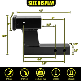 KAIRAY Trailer Receiver Hitch Riser Extender Adapter 6" Drop/Riser, 8" and 10" Extension Length, 2" Shank, 7500lbs Towing Capacity, Matte Black