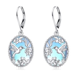 Hummingbird Earrings Sterling Silver Blue Filigree Moonstone Earrings Teardrop Dangle Hummingbird Jewellery Gifts for Women, Sterling Silver