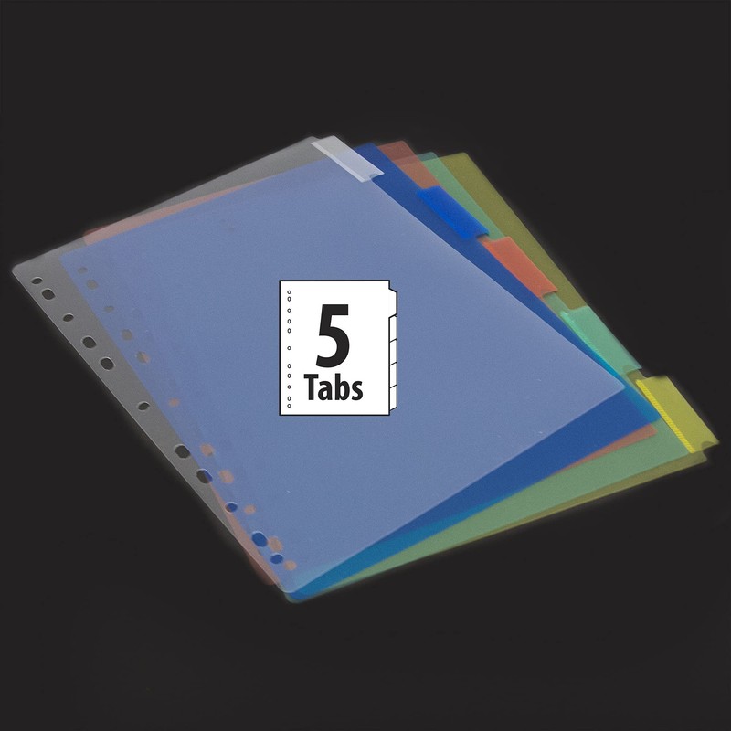 BAZIC Binder Dividers w/ 5 Insertable Color Tabs, 11 Hole