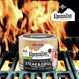 Bad Reichenhaller Alpensaline Elegant Alpine Salt Steak & Grill 4 x 90 g Premium Salt Spice Mix with Organic Spices and Organic Herbs from Controlled Organic Cultivation Bundle Pack of 4