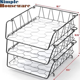 Simple Houseware Bandeja apilable para documentos de escritorio con forro, rejilla de alambre, 3 paquetes, color negro