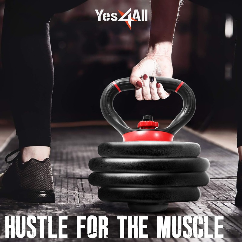 Yes4All LDN6 Adjustable Kettlebell Handle, Weight Plate Converter, Red