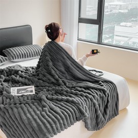 Cuddly Fluffy Blanket, Dark Grey, Fluffy Blanket, 150 x 200 cm, Corduroy Plush Blanket, Warm Thick Sofa Blankets, Gift, Soft Cuddly Portable Blanket for Living Room, Sofa, Bedroom