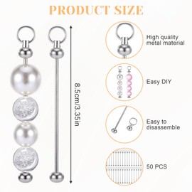 50 Pcs Bead Keychain Making Kit, Blank Beadable Keychains Bars Bulk Beaded for Keychain Making Accessories Pendant Metal, DIY Gifts for Women and Men(Silver)