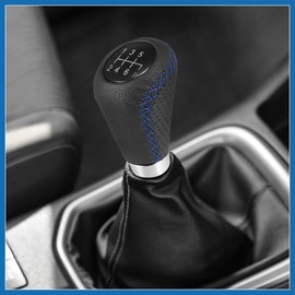 A ABSOPRO Black 6 Speed Car Gear Shift Knob PU Leather with Hole Blue Stitches Item Replacement