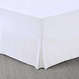 Laam linen Easy Care Plain Dyed Polycotton Pleated Base Valance Sheet Hotel Quality Bedding Sets (White, King)