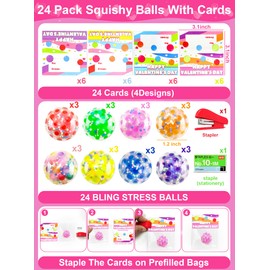 Dealot 24 Pack Prefilled Valentine's Day Gifts for Kids with Stress Balls Valentines Day Cards for Kids Classroom School Exchange Gift Party Favors Squeeze Fidget Toys for Stress Relief Adults