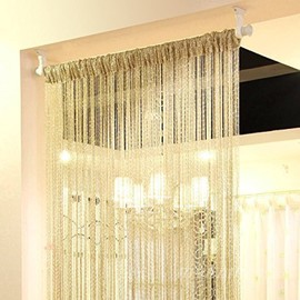 Eyotool 1x2 M Door String Curtain Rare Flat Silver Ribbon Thread Fringe Window Panel Room Divider Cute Strip Tassel for Wedding Coffee House Restaurant Parts, Gold