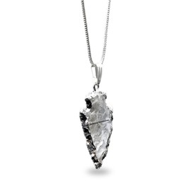 Clear Quartz Arrowhead Necklace for Men Women - Men's Necklaces Arrow Heads Healing Crystal Necklace - Gifts for Men, Teen Boys - Stocking Stuffers for Men (Silver Edged)