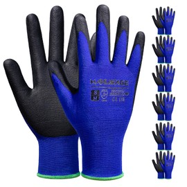 MANUSAGE Safety Work Gloves Microfoam Nitrile Coated, Firm Grip Gloves With Touchscreen Fingers, Machine Washable, Ideal For Garden, Automotive, Xlarge, 6 Pairs, Blue