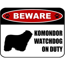 PCSCP Beware Komondor Watchdog On Duty (Silhouette) 11.5 inch x 9 inch Laminated Dog Sign