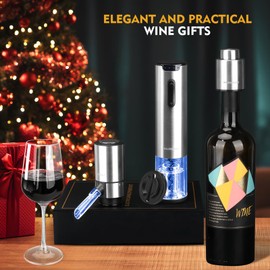 Rechargeable Electric Wine Bottle Opener Set - Wine Aerator,Vacuum Stoppers with Time Scale,Foil Cutter and Corkscrew Wine Opener for Wine Lovers,Christmas,Housewarming Gifts(Stainless Steel)