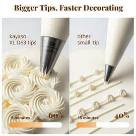 Kayaso Cake Decorating Icing Piping Tip Set, 10 X-large Decorating Tips Stainless Steel Plus 20 Disposable Pastry Bags