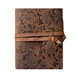 Hudson & James Handmade Leather Journal Writing Notebook Travel Diary Bound Daily Notepad For Men & Women Unlined Paper Medium, writing pad for artist, sketch 7x5 Inch (Distressed Flower Brown)