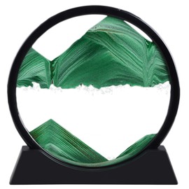 Tel Charme * Moving Sand Picture - 3D Quicksand Painting Decor - Round Glass 3D Deep Sea Sandscape - Relaxing Home Decoration Desk Toy for Home (7 Inches - Green)