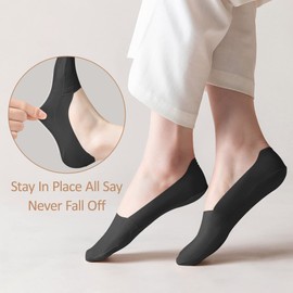 Fixseed No Show Socks Womens 6 Pairs Hidden Invisible Low Cut Socks Non Slip Socks Womens Breathable Cool Thin Womens Socks (Black, 5-8)
