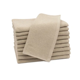 ZOLLNER Set of 10 Guest Towels Waffle Pique, 100% Cotton, 30 x 50 cm, Cappuccino