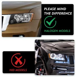 TUSDAR Halogen Headlight Assembly Set for 2011-2013 Compass/ 2011-2013 Jeep Grand Cherokee (Not Cherokee) Headlamp Replacement Black Housing with Amber Reflector, Not fit Factory HID Model