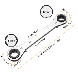 sourcing map 4 in 1 Double Box End Reversible Ratcheting Wrench 15x17x19x21mm CR-V Steel 180 Degrees Metric Double Head 12-Point 24-Teeth Adjustable Ratchet Gear Socket Spanner,