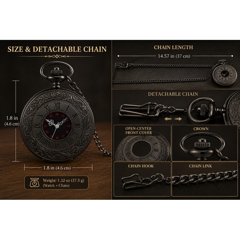 Vintage Roman Numeral Pocket Watch for Men – Engraved Quartz