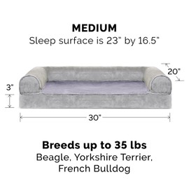 Furhaven Memory Foam Dog Bed for Medium/Small Dogs w/ Removable Bolsters & Washable Cover, For Dogs Up to 35 lbs - Faux Fur & Velvet Sofa - Smoke Gray, Medium