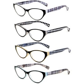 Calabria Emily Cateye Reading Glasses +0.75 4-Pack Variety Women Stylish Fashion Eyeglasses Cat Eye Single Power Readers