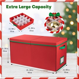 OIAHOMY Large Christmas Ornament storage with Side Open-Stores up to 128 Ornaments - 8 Removable Drawer Style Trays - Red
