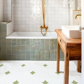 Alwayspon Peel and Stick Vinyl Floor Tiles 12"x12" 12Pcs, Self-Adhesive Flooring Sticker for Kithchen Bathroom Dinning Room Bedroom Home Decor DIY, Milk White&Sage Green