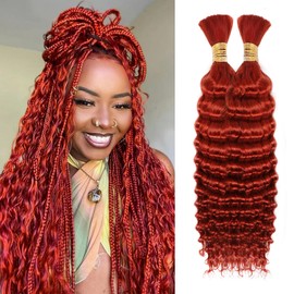 Human Braiding Hair 16 Inch 100g Ginger Deep Wave Bulk Human Hair for Braiding No Weft Curly Bundles Human Hair Extensions for Boho Knotless Braids Wet and Wavy (350)