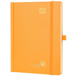 POPRUN Calendar 2025 2026 Book Calendar Hardcover, Approx. A5 (22 x 16.5 cm), 17-Month Diary (Aug.2025-Dec.2026), Weekly Planner 1 Week 2 Pages with FSC® Certified Paper - Orange