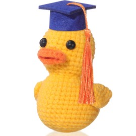 Gerrii Graduation Gift 2025 Cute Inspirational Positive Duck with Graduation Cap Tassel Emotional Support Crochet Funny Grad Gift for Her Him Middle High School College(Blue/Orange)