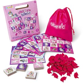 abeec Unicorn Bingo – Bingo Game for Children and Adults Includes Bingo Game Cards, Bingo Card Markers and Bingo Call Out Cards – Kids Bingo Set 5+