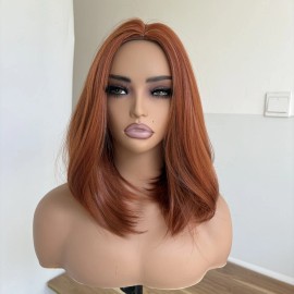 WigsA Copper Red Short Straight Dress Up Wig Heat Resistant Synthetic Hair