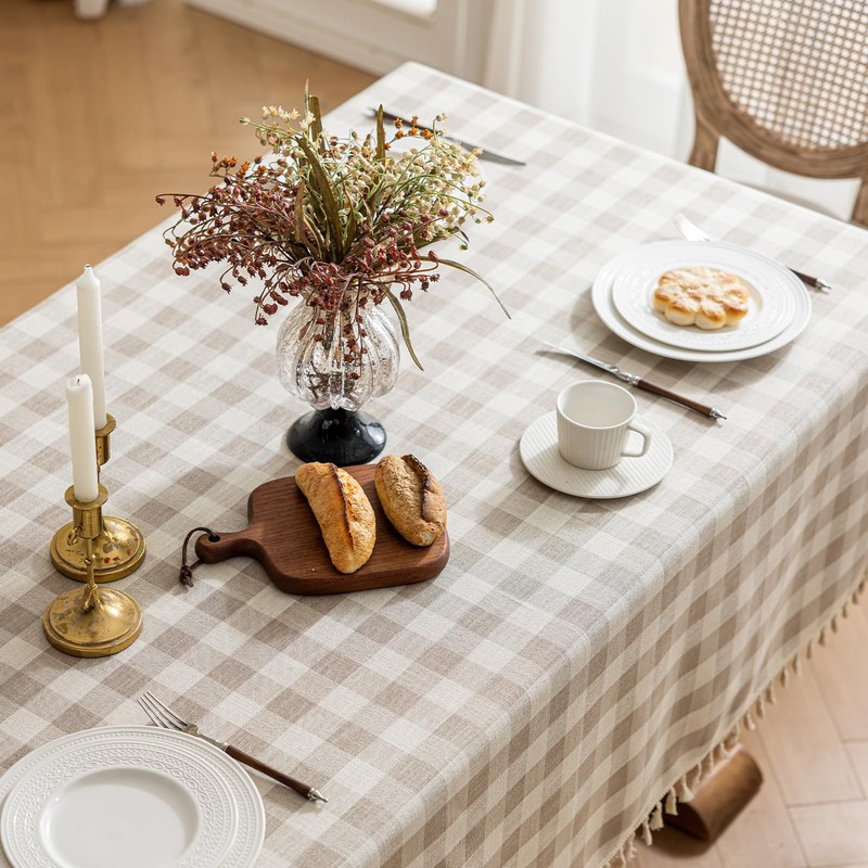 NALVXIN Checkered Tablecloth Rectangle Cotton Linen Gingham Table Cloth with
