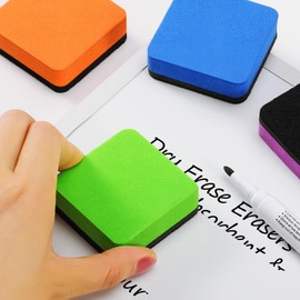 MaxGear Whiteboard Erasers, 24 Pack Magnetic Dry Erase Eraser, Mini Whiteboard Cleaning Pads for Classroom, Chalkboard Wiper Teacher Supplies for School, Office, Home, 6 Rainbow Color Set, 2 x 2 Inch