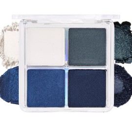 4 Colors Deep Teal Lvory Sapphire Blue Navy Blue Eye Shadow Palette Makeup, Highly Pigmented Waterproof Matte Shimmer Eyeshadow Palette for Women, paleta de sombras de ojos, Vegan & Cruelty-free 08