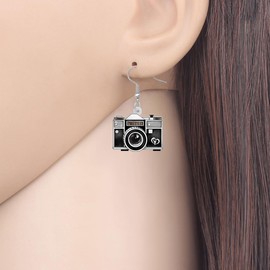 YAYAKO Acrylic Vintage Cassette Tape Earrings Dangle Old Camera Radio Jewellery Novelty Gifts for Women Girls Charms Accessories (Camera Black)