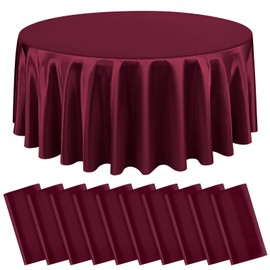 Lumaycens 10 Packs Satin Tablecloth 120 Inch Burgundy Round Table Cloth Silk Tablecloth Smooth Fabric Overlay Satin Table Cover Decoration for Wedding Party Banquet Events