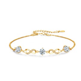 LibreLumos Moissanite Bracelet, 1.5CT Infinity Love Lab Created Diamond Bracelet, 18K Gold Plated Sterling Silver Bracelets for Women, Jewellery Gift for Women Mom Her, GRA Certified, Gold