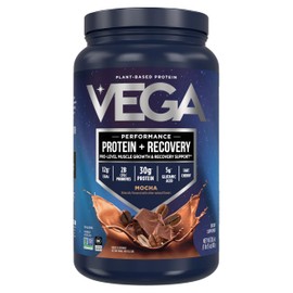 Vega Sport Vegan Protein Powder + Recovery - 30g Plant Based Protein per Serving, Mocha, 19 Servings, 5g BCAAs, Probiotics, NSF Certified, For Shakes & Smoothies, 1.8lbs (Packaging May Vary)