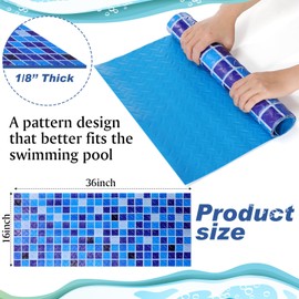 Drydiet 36" X 16" Above Ground Pool Ladder Mat, Swimming Protective Nonslip Step Pad with Texture, Pool Essentials Accessories for Floor Liners and Stairs, Blue Square Pattern