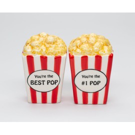 Fine Ceramic Father's Day Best Pop Popcorn Salt & Pepper Shakers Set, 3-1/4" H