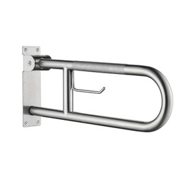 29-Inch Flip-Up Stainless Safety Flip-Up Bathroom Grab Bar with Integrated Toilet Paper Holder, Wall Mounted Support for Handicapped or Elderly Toilet Handrails Hand Grips Handle Shower Assist Aid