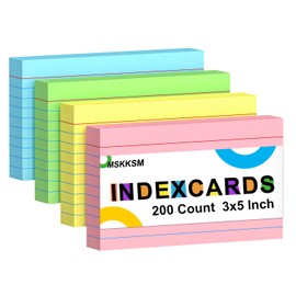 Colored Index Cards 3x5 Inch - 200 Pack, Heavy Ruled Index Flash Cards for Studying, Lined Index Note Cards 3" x 5" with Colorful, Neon Colored Flashcards Notecards for Office & Teaching Supplies