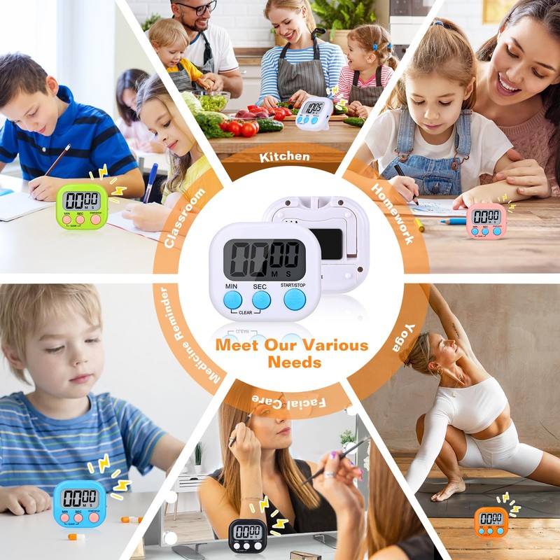 12 Pack Digital Kitchen Timers for Cooking, Small Magnetic Countdown