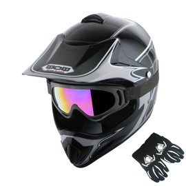 WOW Youth Kids Motocross BMX MX ATV Dirt Bike Helmet Dragon Green + Goggles + MG Youth Green Glove Bundle