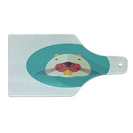 Ambesonne Colorful Cutting Board, Beaver Portrait with Small Eyes and Giant Teeth Cartoon Style Animal Illustration, Decorative Tempered Glass Cutting and Serving Board, Wine Bottle Shape, Multicolor